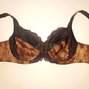 Lilyette Lace Trim Animal Print Unlined Minimizer Bra Sz 38C